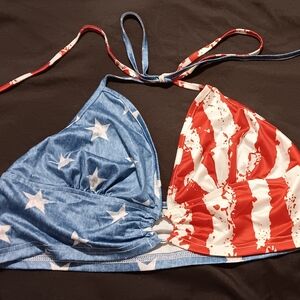 SHEIN Blue and White Bikini Top